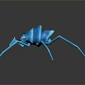 Detailed Blue Low Poly Spider 3D Model On Reflective Dark Background