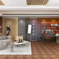 Modern Public Office Space Interior With Sofa Coffee Table Bookshelves And Workstations