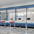 Modern Bank Interior Design With Glass Partitions Counter Logo Computers And Stools