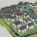 Traditional Style Commercial Street With River Greenery And Scenic Waterfront Buildings