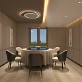 Elegant Private Dining Room Interior With Round Table Chairs And Decorative Paintings 3d model