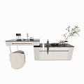 Modern White And Black Dressing Table With Stool Mirror And Decorative Items