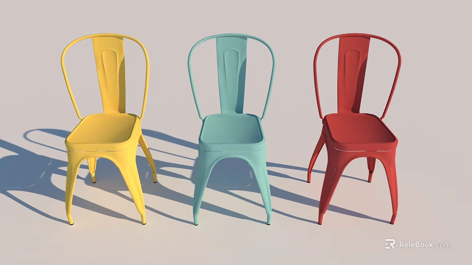 Colorful Metal Single Chairs in Yellow Light Blue and Red Modern Design 3d model 