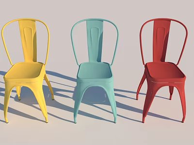 Colorful Metal Single Chairs in Yellow Light Blue and Red Modern Design 3d model
