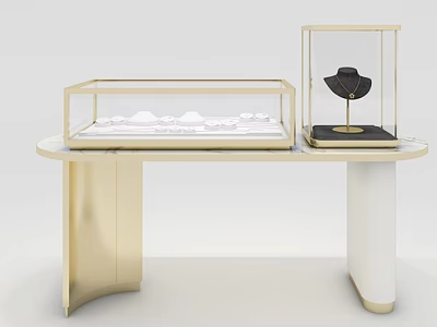 Elegant Jewelry Display Table With Glass Cases And Gold White Legs 3d model