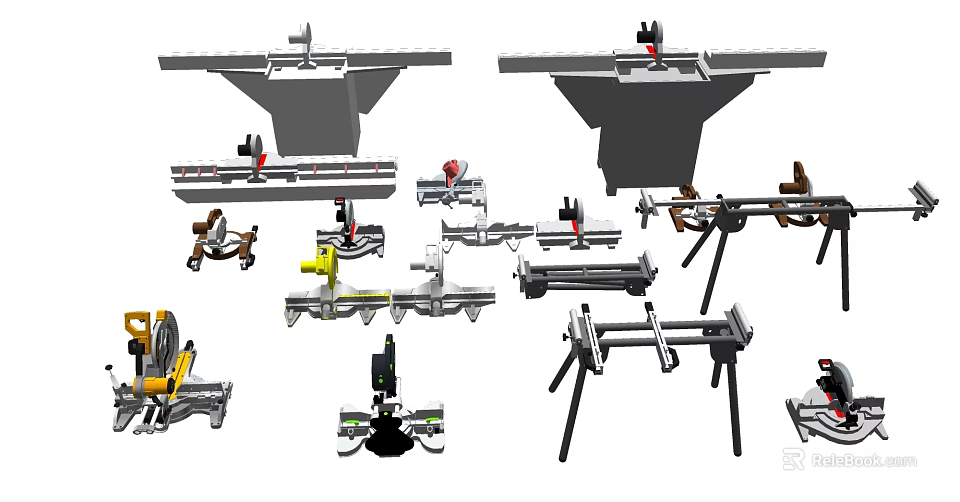 Various Types Of Mechanical Components With Industrial Tools Fixtures And Supports 3d model 