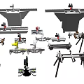 Various Types Of Mechanical Components With Industrial Tools Fixtures And Supports