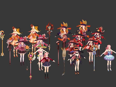 Colorful Fantasy Game And Movie Characters With Magic Staffs Various Costumes And Different Styles 3d model