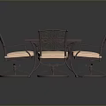 Outdoor Metal Dining Chairs With Carved Back Beige Cushion And Dining Table