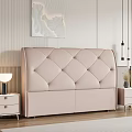 Pink Diamond Tufted Upholstered Double Bed With Nightstand Table Lamp And Wall Art