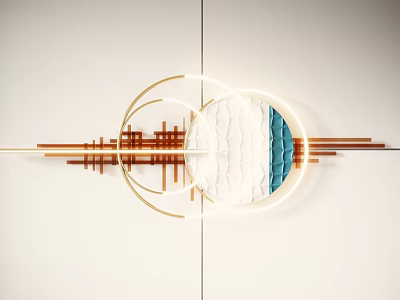 Modern Wall Decor With Circular Elements Wooden Strips And Blue White Patterns 3d model