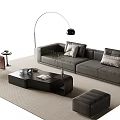 Grey L Shaped Sofa And Black Coffee Table Set With Brown Armchair Floor Lamp Ottoman