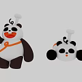 Cute Panda Toys With Chef Hats Orange Ribbons Smiling Faces Against Blue Sky Clouds