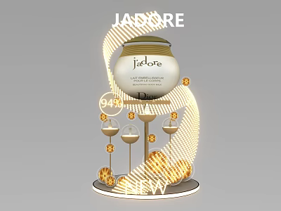 Elegant J'adore Face Cream Display with Golden Ornaments New Launch 94% Efficacy 3d model