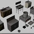 Various Types Of Agricultural Equipment Including Metal Wooden Workstations Sinks And Stoves