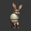 Cartoon Rabbit In Blue Shirt Pushing Colorful Spotted Easter Egg Trolley
