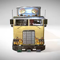Vintage Yellow Truck With Flame Decals And Detailed Semi Trailer Container