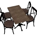 Wooden Tabletop Dining Table Set With Black Metal Frame And Brown Padded Chairs