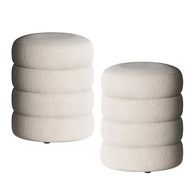 Modern Round Beige Soft Fabric Stackable Stools with Layered Design 3d model