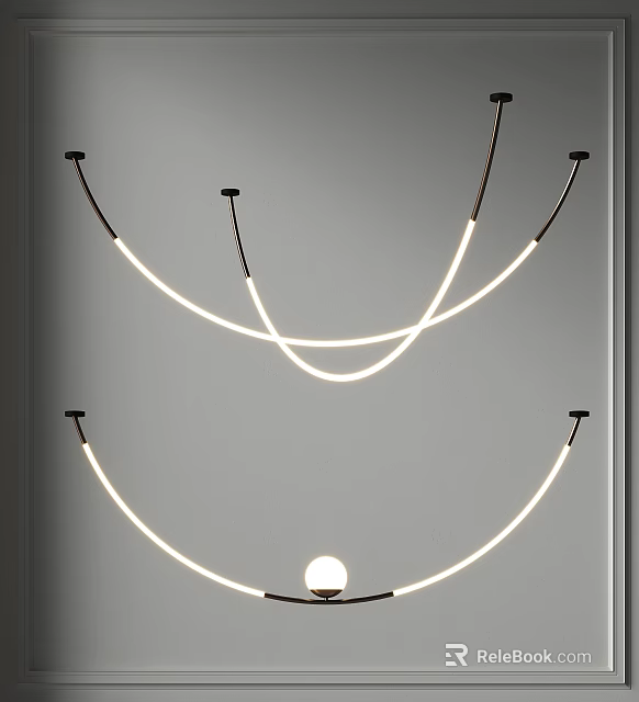 Modern Chandelier with Curved LED Light Strips and Minimalist Design for Contemporary Interior 3d model 