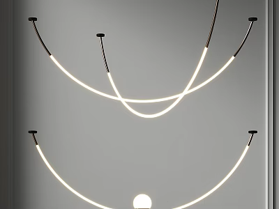 Modern Chandelier with Curved LED Light Strips and Minimalist Design for Contemporary Interior 3d model