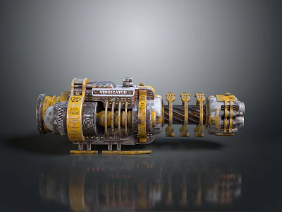 Industrial Mechanical Device With Gears Pipes And Yellow Gray Metal Components 3d model