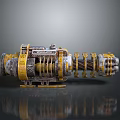 Industrial Mechanical Device With Gears Pipes And Yellow Gray Metal Components