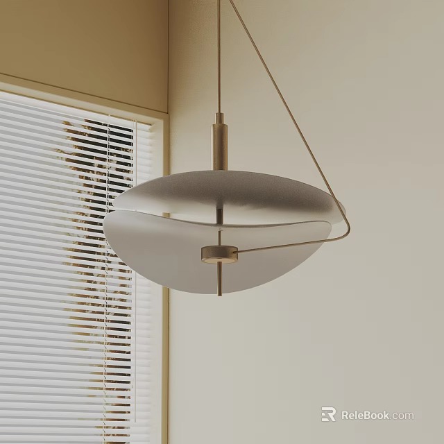 Minimalist Modern Pendant Light With Geometric Design And Metal Frame In Interior With Window Blinds 3d model 