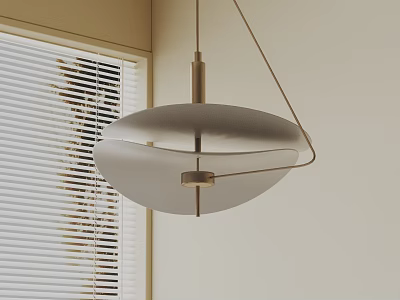 Minimalist Modern Pendant Light With Geometric Design And Metal Frame In Interior With Window Blinds 3d model