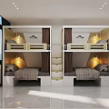 Modern Dormitory Interior Design With Bunk Beds And Neat Layout 3d model