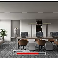Modern Public Office Space with Spacious Layout Natural Light Sofa Green Plant Desks and Brown Chairs