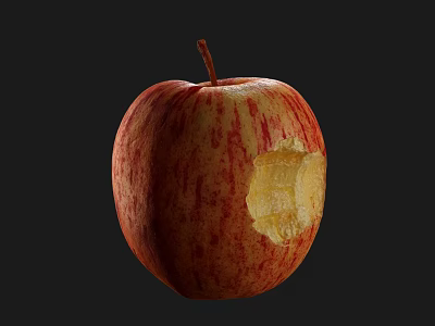 Red Apple With a Bite Taken Juicy Red and Yellow Flesh Against Dark Background 3d model