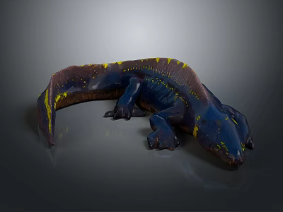 Dark Blue Lizard With Yellow Markings 3D Model Displayed On Gray Background 3d model