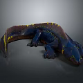 Dark Blue Lizard With Yellow Markings 3D Model Displayed On Gray Background