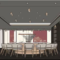 New Chinese-style private restaurant business box round dining table dining chair combination side wine cabinet 3d model