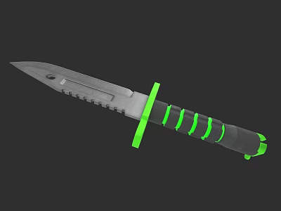 Tactical Weapon With Green Handle Metal Blade And Serrated Edge Design 3d model