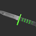 Tactical Weapon With Green Handle Metal Blade And Serrated Edge Design
