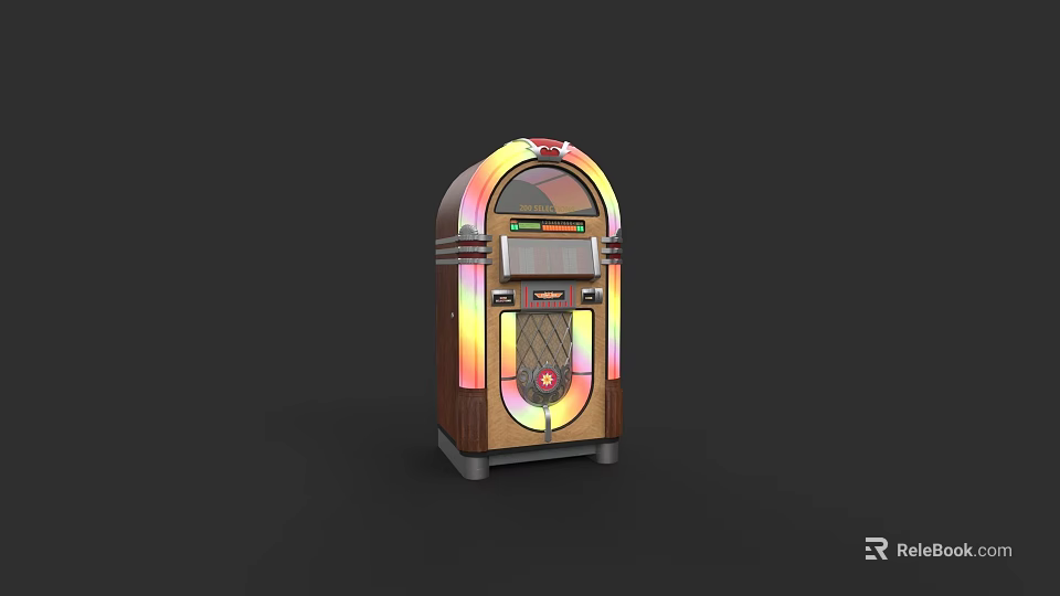 Vintage Jukebox With Wooden Structure Metal Accents And Colorful Lights Design 3d model 