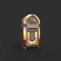 Vintage Jukebox With Wooden Structure Metal Accents And Colorful Lights Design