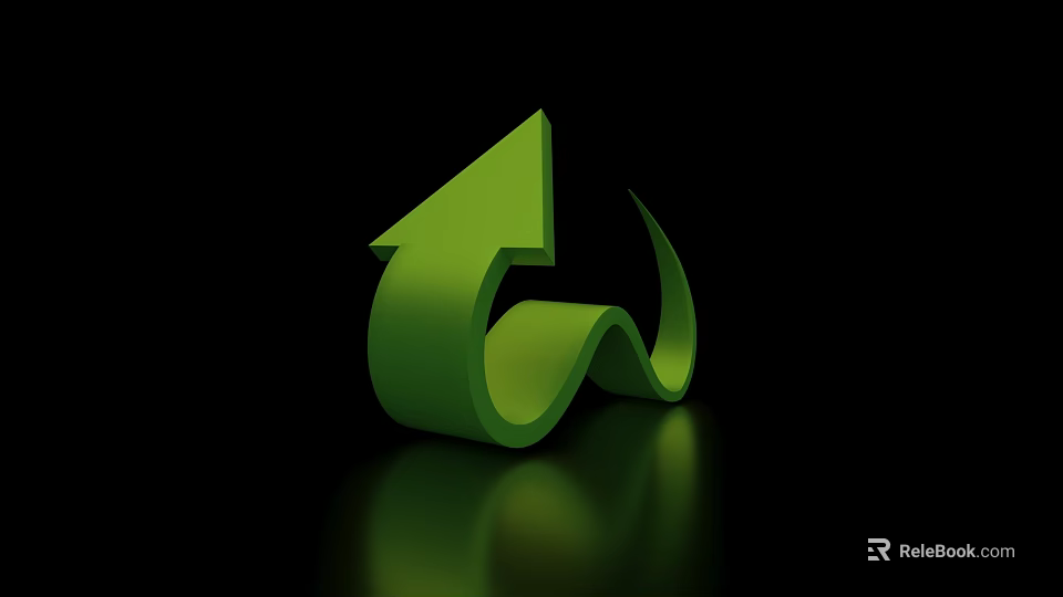 Green 3D Arrow Icon With Curved Shape Upward Direction And Reflective Surface 3d model