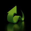 Green 3D Arrow Icon With Curved Shape Upward Direction And Reflective Surface 3d model
