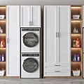 Modern Bathroom Cabinet Rack with Washer Dryer Storage LED Lights and Cleaning Supplies Baskets