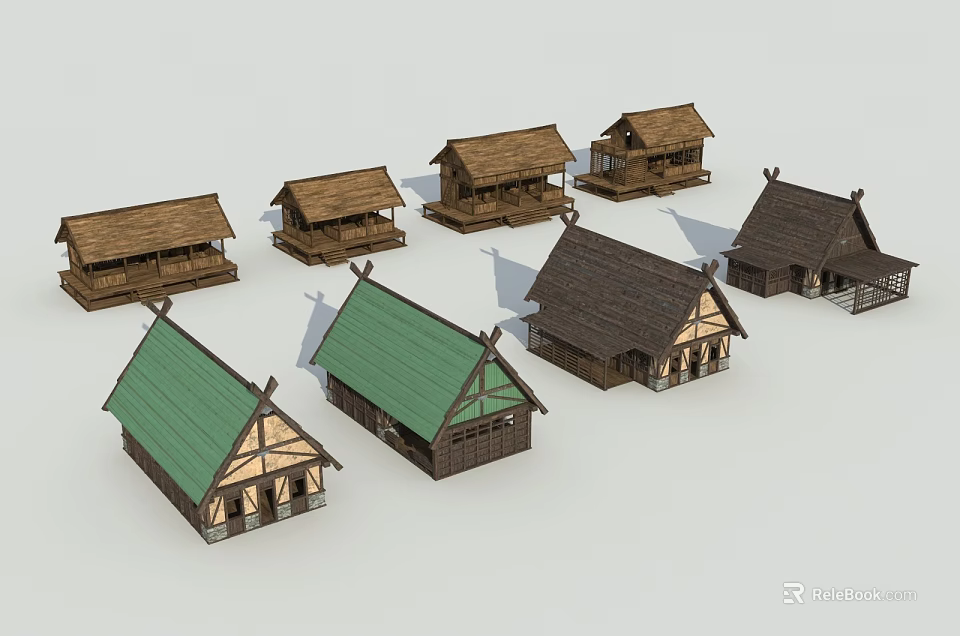 Various Thatched Houses 3D Models With Different Roof Styles And Structures 3d model 