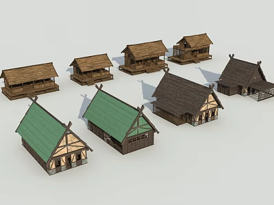 Various Thatched Houses 3D Models With Different Roof Styles And Structures 3d model