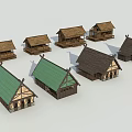 Various Thatched Houses 3D Models With Different Roof Styles And Structures