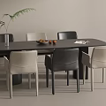 Modern Minimalist Dark Dining Table With Six Upholstered Chairs For Elegant Neutral Home Interior