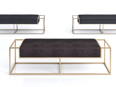 Modern Stool With Golden Metal Frame And Dark Fabric Cushion For Contemporary Home 3d model
