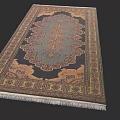 Traditional Oriental Rug With Intricate Blue Brown Pattern And Fringe Edges
