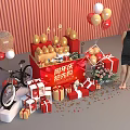 Vibrant Promotion Display for Anniversary Celebration with Gift Boxes Balloons Bicycle and Flowers