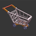 Shopping Cart With Orange Red Handle Gray Frame And Blue Wheels